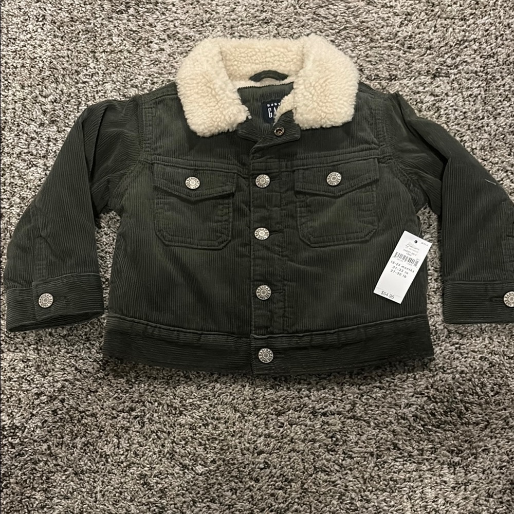 GAP Kids Black Corduroy Jacket with Cream Sherpa Collar